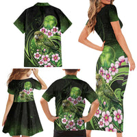 New Zealand Aotearoa Kakapo Family Matching Short Sleeve Bodycon Dress and Hawaiian Shirt Maori Pattern With Manuka Galaxy Style LT05 - Polynesian Pride