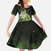 New Zealand Aotearoa Kakapo Family Matching Summer Maxi Dress and Hawaiian Shirt Maori Pattern With Manuka Galaxy Style LT05 Daughter's Dress Green - Polynesian Pride