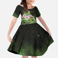 New Zealand Aotearoa Kakapo Kid Short Sleeve Dress Maori Pattern With Manuka Galaxy Style - Polynesian Pride