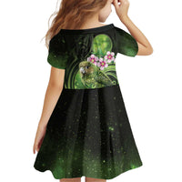 New Zealand Aotearoa Kakapo Kid Short Sleeve Dress Maori Pattern With Manuka Galaxy Style - Polynesian Pride