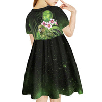 New Zealand Aotearoa Kakapo Kid Short Sleeve Dress Maori Pattern With Manuka Galaxy Style - Polynesian Pride