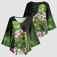 New Zealand Aotearoa Kakapo Kimono Sleeve Blouse Maori Pattern With Manuka Galaxy Style - Polynesian Pride
