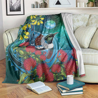 New Zealand Tui Bird Blanket Maori Koru With Pohutukawa Galaxy Style - Polynesian Pride