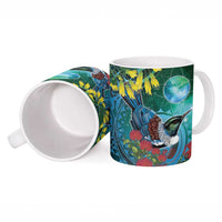 New Zealand Tui Bird Ceramic Mug Maori Koru With Pohutukawa Galaxy Style - Polynesian Pride