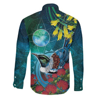New Zealand Tui Bird Family Matching Mermaid Dress and Hawaiian Shirt Maori Koru With Pohutukawa Galaxy Style LT05 - Polynesian Pride