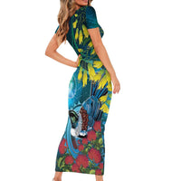 New Zealand Tui Bird Family Matching Short Sleeve Bodycon Dress and Hawaiian Shirt Maori Koru With Pohutukawa Galaxy Style LT05 - Polynesian Pride