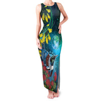 New Zealand Tui Bird Family Matching Tank Maxi Dress and Hawaiian Shirt Maori Koru With Pohutukawa Galaxy Style LT05 Blue - Polynesian Pride
