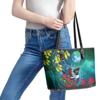 New Zealand Tui Bird Leather Tote Bag Maori Koru With Pohutukawa Galaxy Style - Polynesian Pride