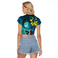 New Zealand Tui Bird Raglan Cropped T Shirt Maori Koru With Pohutukawa Galaxy Style - Polynesian Pride