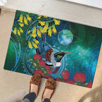 New Zealand Tui Bird Rubber Doormat Maori Koru With Pohutukawa Galaxy Style - Polynesian Pride