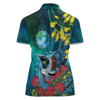 New Zealand Tui Bird Women Polo Shirt Maori Koru With Pohutukawa Galaxy Style LT05 - Polynesian Pride