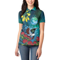 New Zealand Tui Bird Women Polo Shirt Maori Koru With Pohutukawa Galaxy Style LT05 - Polynesian Pride