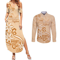 Personalised New Zealand Auckland Folk Festival Couples Matching Summer Maxi Dress and Long Sleeve Button Shirt Vintage Style LT05 Brown - Polynesian Pride