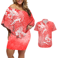 Polynesia Sea Turtle Couple Couples Matching Off Shoulder Short Dress and Hawaiian Shirt Happy Valentine Day Red LT05 Red - Polynesian Pride