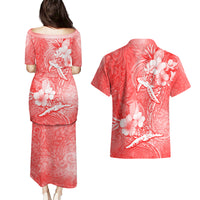 Polynesia Sea Turtle Couple Couples Matching Puletasi Dress and Hawaiian Shirt Happy Valentine Day Red LT05 - Polynesian Pride