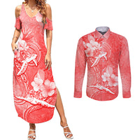 Polynesia Sea Turtle Couple Couples Matching Summer Maxi Dress and Long Sleeve Button Shirt Happy Valentine Day Red LT05 Red - Polynesian Pride