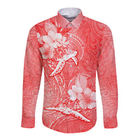 Polynesia Sea Turtle Couple Long Sleeve Button Shirt Happy Valentine Day Red LT05 Unisex Red - Polynesian Pride