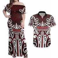 Custom Aotearoa Ngapuhi Couples Matching Off Shoulder Maxi Dress and Hawaiian Shirt Maori Tribal Pattern Mix Poutama