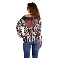 Custom Aotearoa Ngapuhi Off Shoulder Sweater Maori Tribal Pattern Mix Poutama