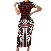 Custom Aotearoa Ngapuhi Short Sleeve Bodycon Dress Maori Tribal Pattern Mix Poutama