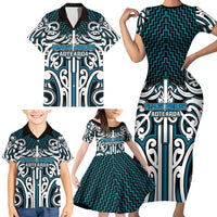 Custom Aotearoa Ngati Porou Family Matching Short Sleeve Bodycon Dress and Hawaiian Shirt Maori Tribal Pattern Mix Poutama LT05 - Polynesian Pride
