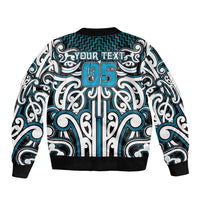 Custom Aotearoa Ngati Porou Sleeve Zip Bomber Jacket Maori Tribal Pattern Mix Poutama LT05 - Polynesian Pride