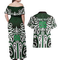 Custom Aotearoa Ngai Tahu Couples Matching Off Shoulder Maxi Dress and Hawaiian Shirt Maori Tribal Pattern Mix Poutama