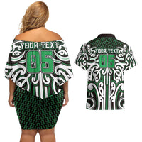 Custom Aotearoa Ngai Tahu Couples Matching Off Shoulder Short Dress and Hawaiian Shirt Maori Tribal Pattern Mix Poutama