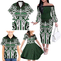 Custom Aotearoa Ngai Tahu Family Matching Off The Shoulder Long Sleeve Dress and Hawaiian Shirt Maori Tribal Pattern Mix Poutama LT05 - Polynesian Pride