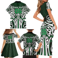 Custom Aotearoa Ngai Tahu Family Matching Short Sleeve Bodycon Dress and Hawaiian Shirt Maori Tribal Pattern Mix Poutama LT05 - Polynesian Pride