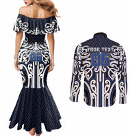 Custom Aotearoa Ngati Tuwharetoa Couples Matching Mermaid Dress and Long Sleeve Button Shirt Maori Tribal Pattern Mix Poutama