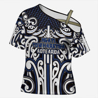 Custom Aotearoa Ngati Tuwharetoa Cross Shoulder Shirt Maori Tribal Pattern Mix Poutama