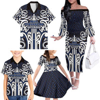Custom Aotearoa Ngati Tuwharetoa Family Matching Off The Shoulder Long Sleeve Dress and Hawaiian Shirt Maori Tribal Pattern Mix Poutama LT05 - Polynesian Pride