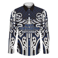 Custom Aotearoa Ngati Tuwharetoa Family Matching Tank Maxi Dress and Hawaiian Shirt Maori Tribal Pattern Mix Poutama LT05 Dad's Shirt - Long Sleeve Navy - Polynesian Pride