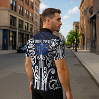 Custom Aotearoa Ngati Tuwharetoa Zipper Polo Shirt Maori Tribal Pattern Mix Poutama