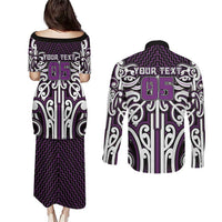 Custom Aotearoa Rangitane Couples Matching Puletasi and Long Sleeve Button Shirt Maori Tribal Pattern Mix Poutama