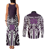 Custom Aotearoa Rangitane Couples Matching Tank Maxi Dress and Long Sleeve Button Shirt Maori Tribal Pattern Mix Poutama