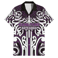 Custom Aotearoa Rangitane Family Matching Mermaid Dress and Hawaiian Shirt Maori Tribal Pattern Mix Poutama LT05 Dad's Shirt - Short Sleeve Purple - Polynesian Pride