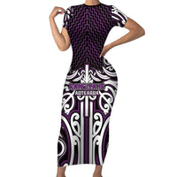 Custom Aotearoa Rangitane Family Matching Short Sleeve Bodycon Dress and Hawaiian Shirt Maori Tribal Pattern Mix Poutama LT05 Mom's Dress Purple - Polynesian Pride
