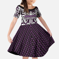 Custom Aotearoa Rangitane Kid Short Sleeve Dress Maori Tribal Pattern Mix Poutama
