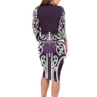 Custom Aotearoa Rangitane Long Sleeve Bodycon Dress Maori Tribal Pattern Mix Poutama