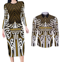 Custom Aotearoa Taranaki Couples Matching Long Sleeve Bodycon Dress and Long Sleeve Button Shirt Maori Tribal Pattern Mix Poutama