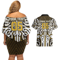 Custom Aotearoa Taranaki Couples Matching Off Shoulder Short Dress and Hawaiian Shirt Maori Tribal Pattern Mix Poutama LT05 - Polynesian Pride