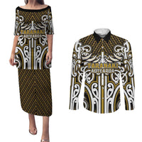 Custom Aotearoa Taranaki Couples Matching Puletasi and Long Sleeve Button Shirt Maori Tribal Pattern Mix Poutama