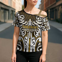 Custom Aotearoa Taranaki Cross Shoulder Shirt Maori Tribal Pattern Mix Poutama