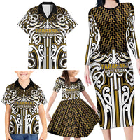 Custom Aotearoa Taranaki Family Matching Long Sleeve Bodycon Dress and Hawaiian Shirt Maori Tribal Pattern Mix Poutama LT05 - Polynesian Pride