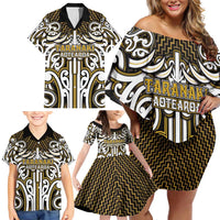 Custom Aotearoa Taranaki Family Matching Off Shoulder Short Dress and Hawaiian Shirt Maori Tribal Pattern Mix Poutama LT05 - Polynesian Pride