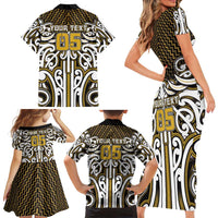 Custom Aotearoa Taranaki Family Matching Short Sleeve Bodycon Dress and Hawaiian Shirt Maori Tribal Pattern Mix Poutama LT05 - Polynesian Pride