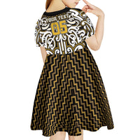 Custom Aotearoa Taranaki Kid Short Sleeve Dress Maori Tribal Pattern Mix Poutama
