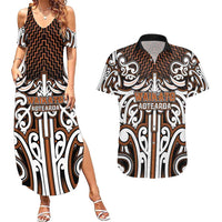 Custom Aotearoa Waikato Couples Matching Summer Maxi Dress and Hawaiian Shirt Maori Tribal Pattern Mix Poutama